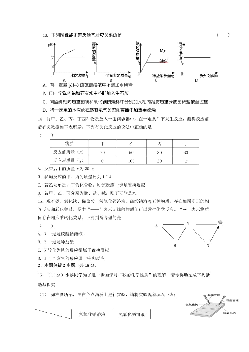 2019-2020年九年级化学下册 第十单元 酸和碱检测试题（新版）新人教版.doc_第3页