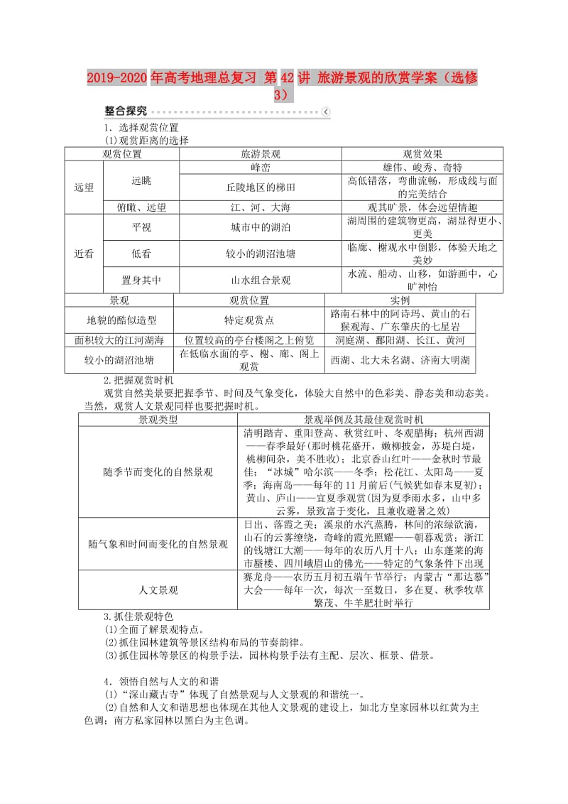 2019-2020年高考地理总复习 第42讲 旅游景观的欣赏学案（选修3）.doc_第1页