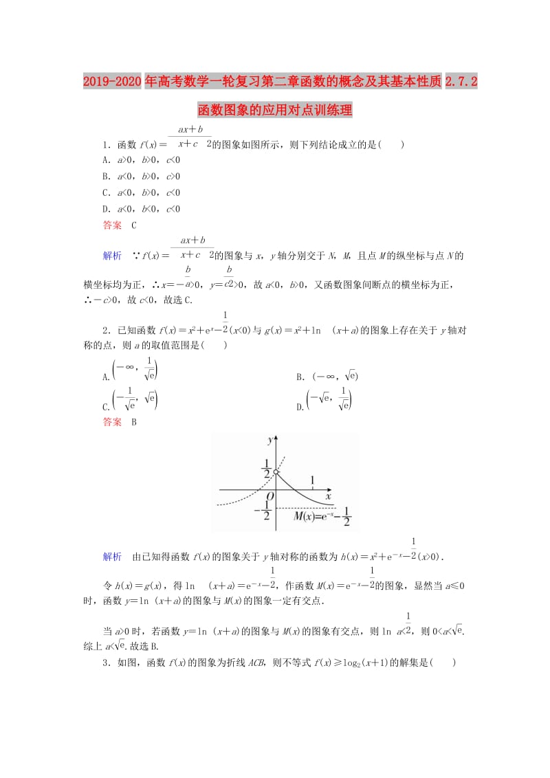 2019-2020年高考数学一轮复习第二章函数的概念及其基本性质2.7.2函数图象的应用对点训练理.doc_第1页