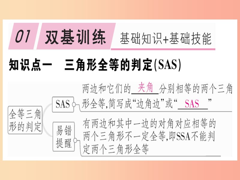 八年级数学上册12全等三角形12.2三角形全等的判定第2课时“边角边”习题讲评课件 新人教版.ppt_第2页