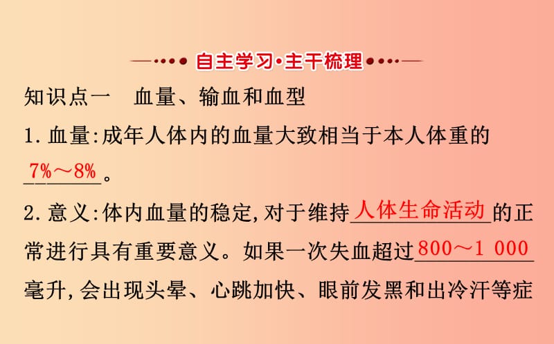 2019版七年级生物下册 第四单元 生物圈中的人 第四章 人体内物质的运输 4 输血与血型教学课件 新人教版.ppt_第2页