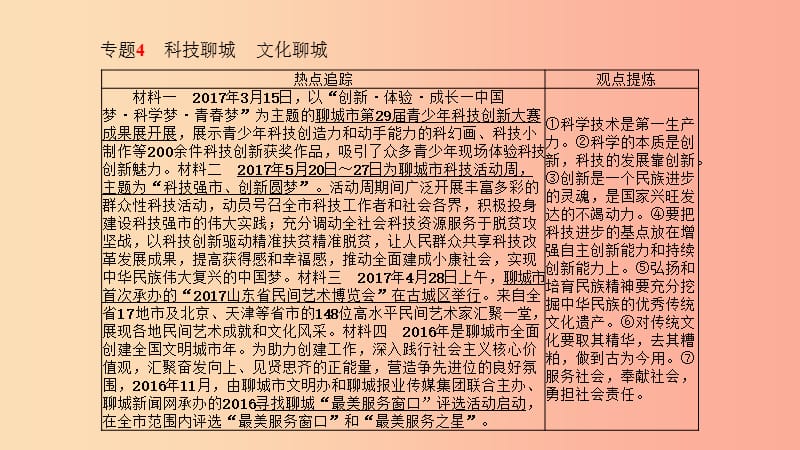 2019年中考政治 第二部分 突破重点专题 赢取考场高分 板块七 家乡建设 专题四 科技聊城 文化聊城课件.ppt_第2页