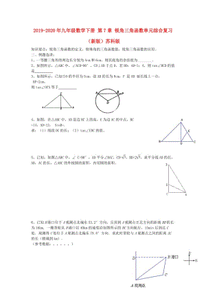 2019-2020年九年級數(shù)學下冊 第7章 銳角三角函數(shù)單元綜合復(fù)習（新版）蘇科版.doc