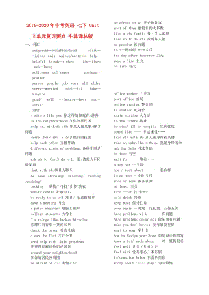 2019-2020年中考英語 七下 Unit 2單元復(fù)習(xí)要點(diǎn) 牛津譯林版.doc