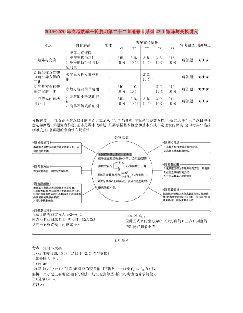 2019-2020年高考数学一轮复习第二十二章选修4系列22.1矩阵与变换讲义.doc_第1页