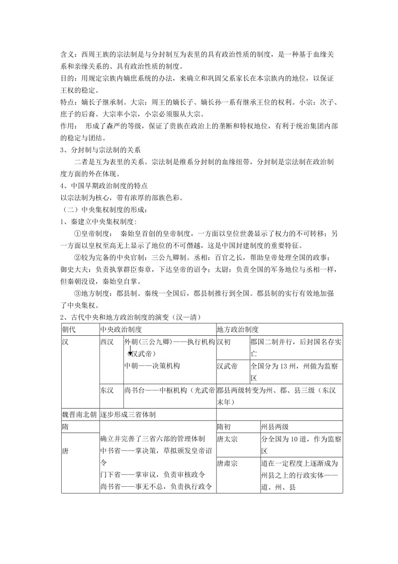 2019-2020年高考历史一轮复习讲义 中国古代的中央集权制度 岳麓版.doc_第2页