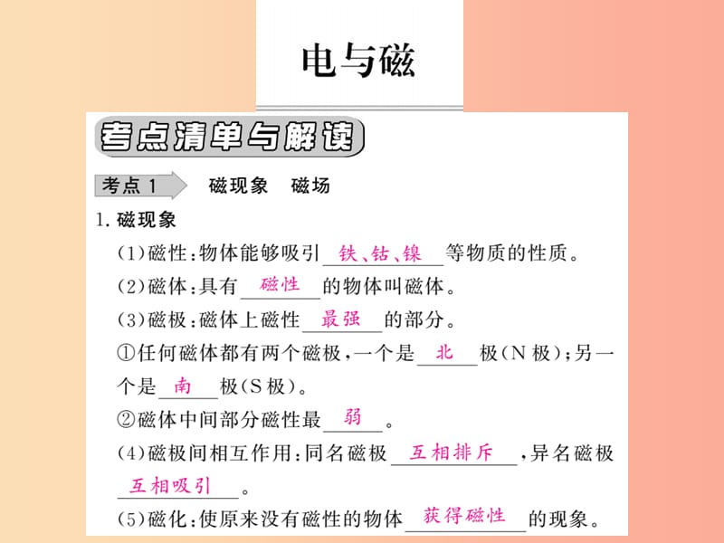 四川省绵阳市2019年中考物理 第二十章 电与磁考点梳理复习课件.ppt_第1页