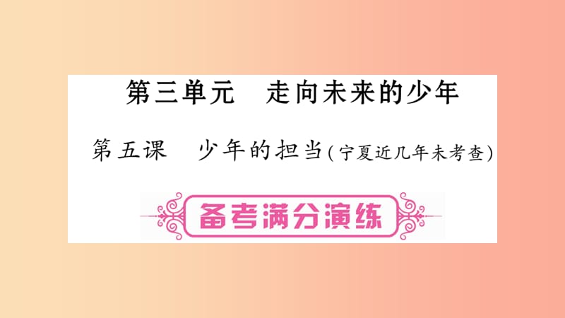 宁夏2019中考政治第一篇备考体验九下第3单元走向未来的少年复习课件.ppt_第1页