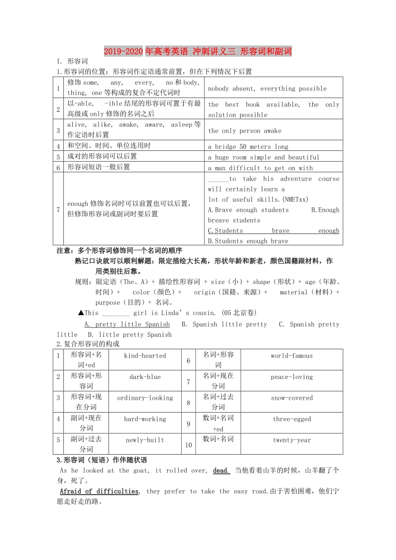 2019-2020年高考英语 冲刺讲义三 形容词和副词.doc_第1页