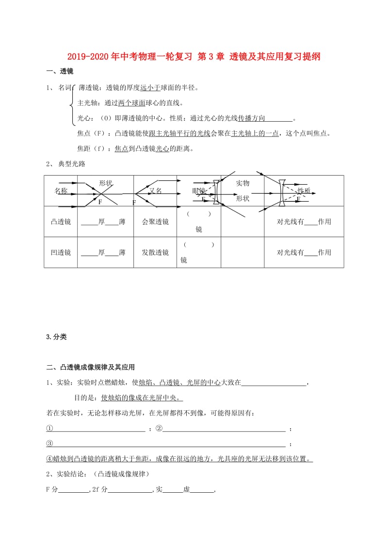 2019-2020年中考物理一轮复习 第3章 透镜及其应用复习提纲.doc_第1页