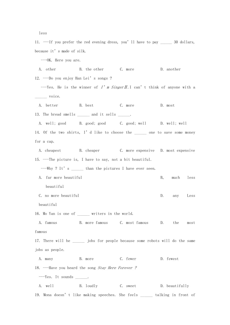 2019-2020年中考英语定时训练 形容词、副词（无答案）.doc_第2页