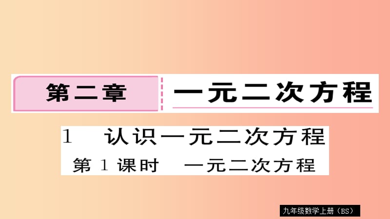 2019秋九年级数学上册 第二章 一元二次方程 2.1 第1课时 一元二次方程习题课件（新版）北师大版.ppt_第1页