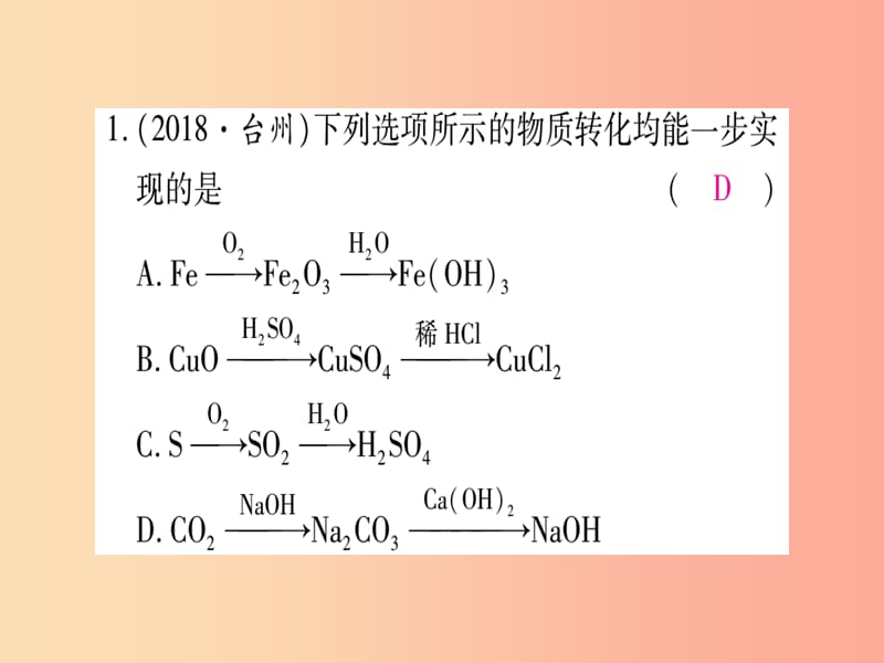 宁夏专用版2019中考化学复习第二部分题型专题突破专题9物质的转化与推断预测课件.ppt_第2页