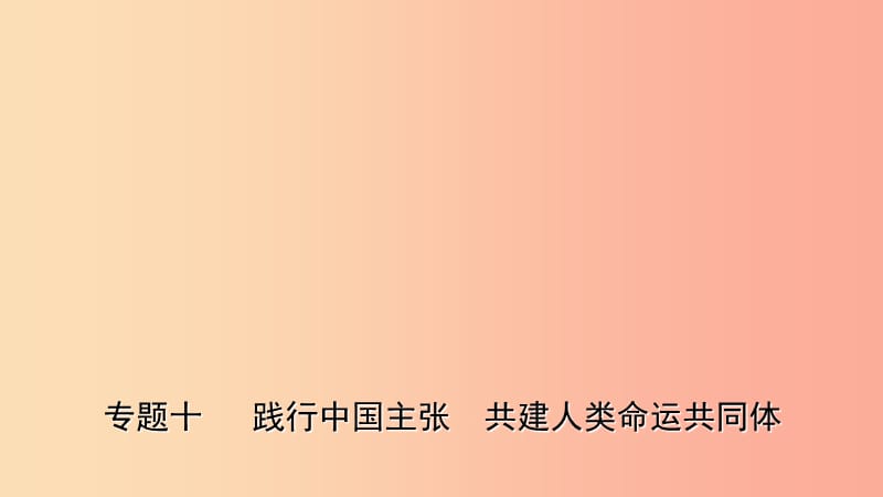 山东省东营市2019年中考道德与法治 专题复习十 践行中国主张 共建人类命运共同体课件.ppt_第1页