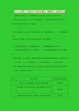 2019-2020年九年級化學上冊單元測試：第3單元 自然界的水.doc