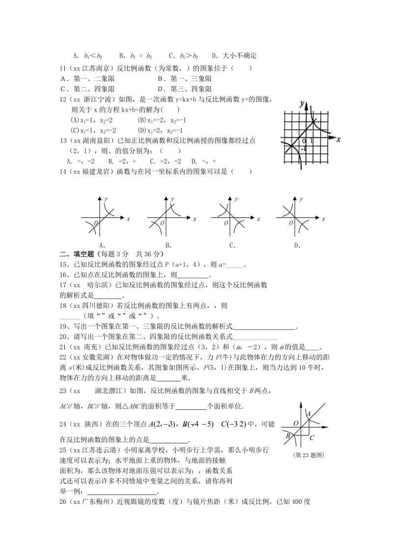 2019-2020年九年级数学下册反比例函数复习与测试.doc_第2页