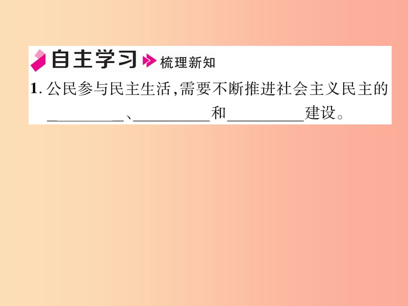 九年级道德与法治上册 第2单元 民主与法治 第3课 追求民主价值 第2框 参与民主生活习题课件 新人教版.ppt_第2页