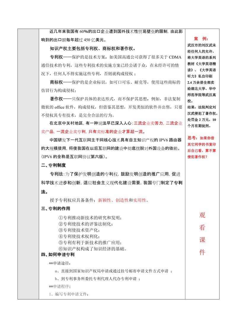 2019-2020年高二通用技术 技术的知识产权优质课教案.doc_第3页