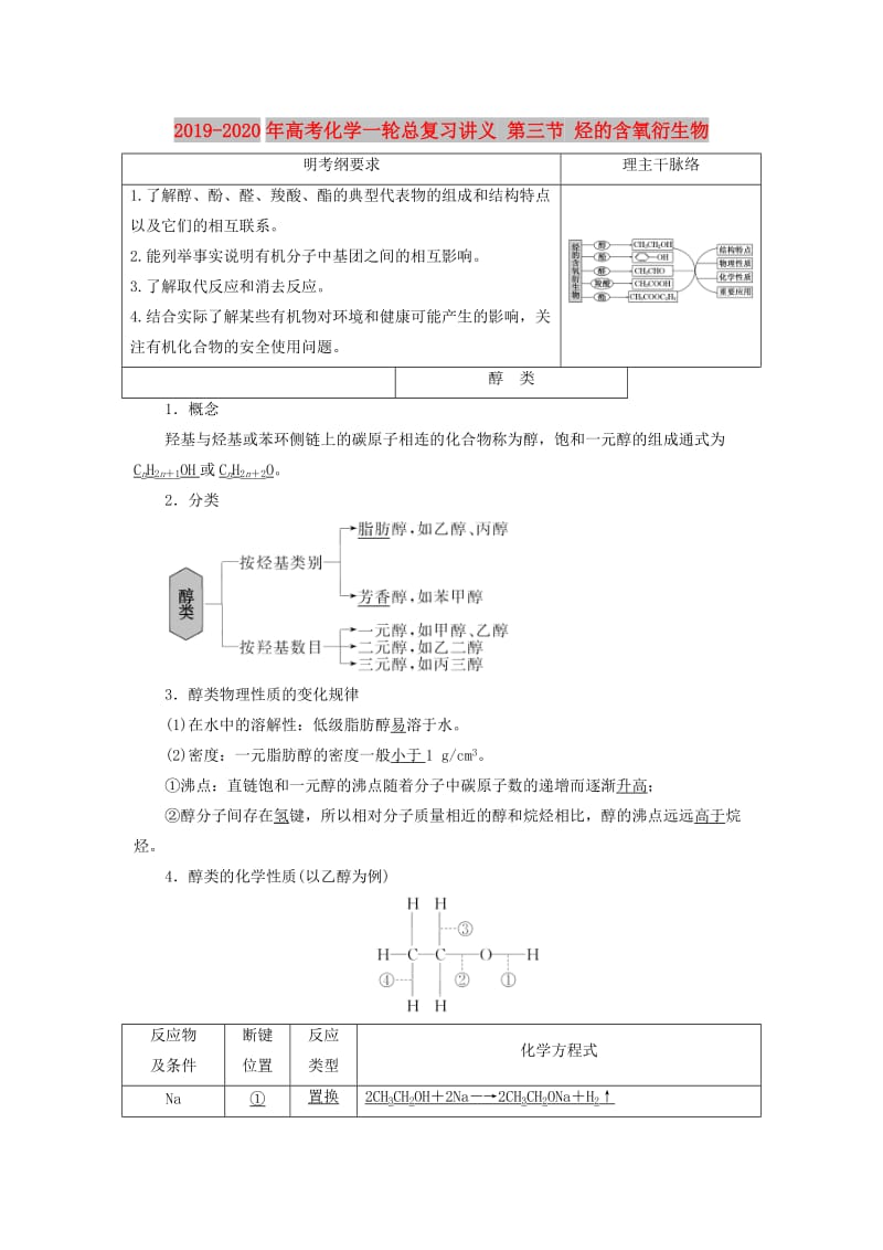 2019-2020年高考化学一轮总复习讲义 第三节 烃的含氧衍生物.doc_第1页