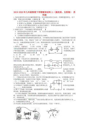 2019-2020年九年級物理下學(xué)期輔導(dǎo)材料11（提優(yōu)班無答案） 蘇科版.doc