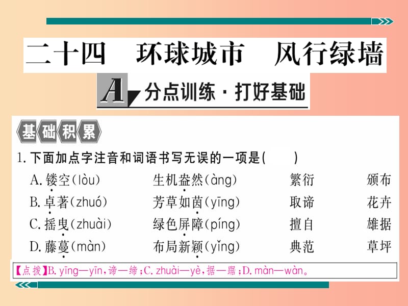 九年级语文上册 第六单元 二十四 环球城市 风行绿墙习题课件 苏教版.ppt_第2页