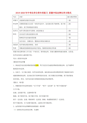 2019-2020年中考化學(xué)分類(lèi)專(zhuān)項(xiàng)復(fù)習(xí) 質(zhì)量守恒定律化學(xué)方程式.doc