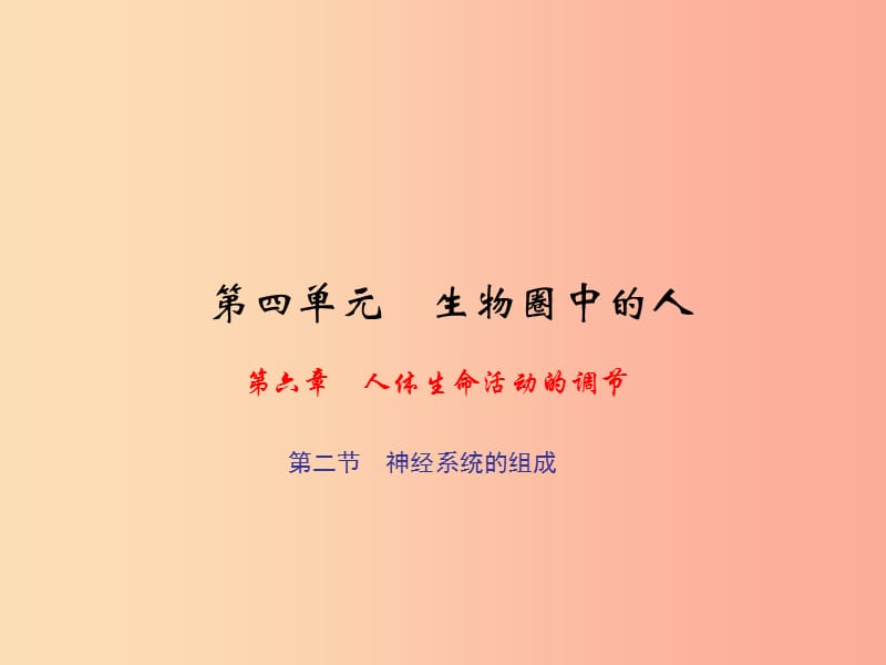 七年级生物下册第四单元第六章第二节神经系统的组成习题课件 新人教版.ppt_第1页