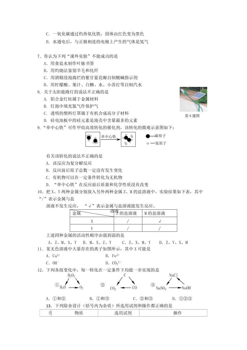 2019-2020年九年级第一次模拟化学试题.doc_第2页