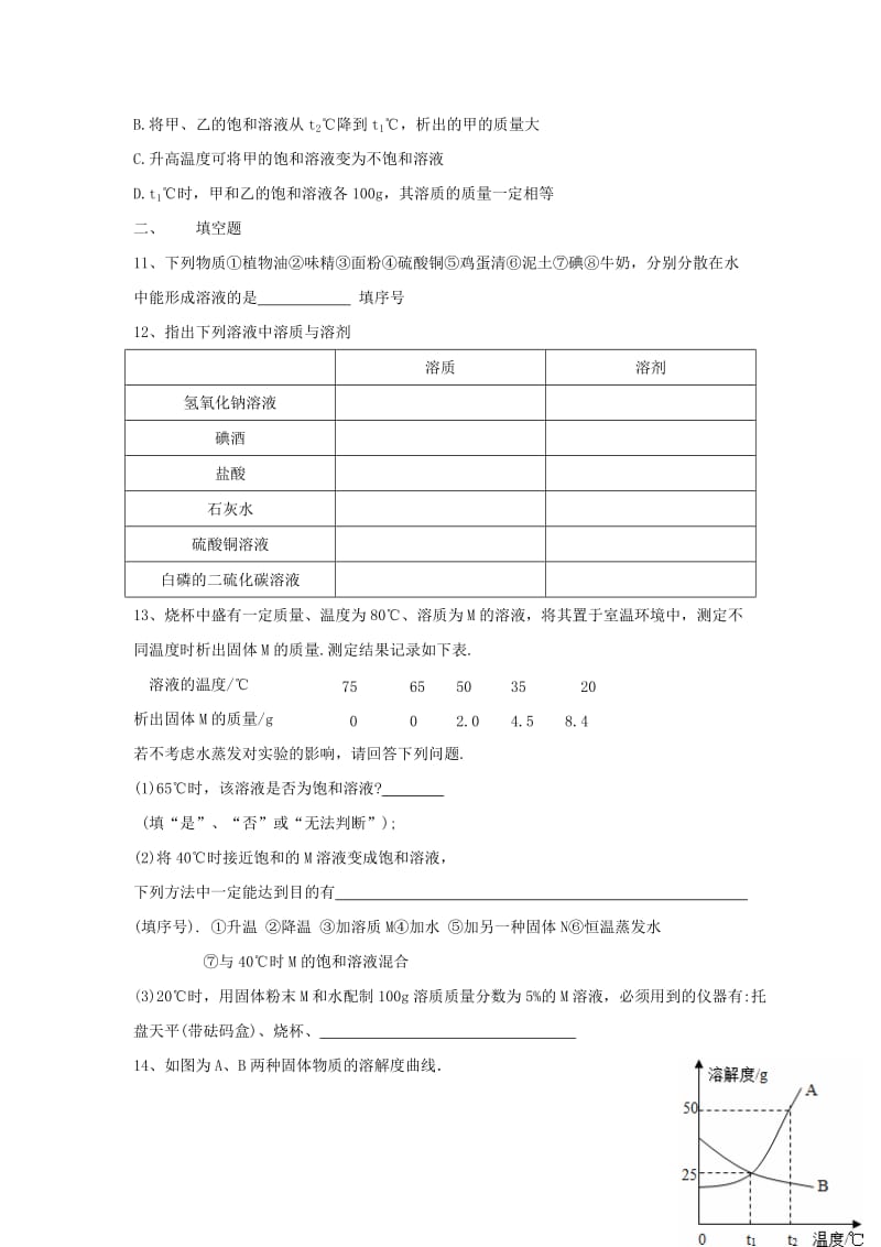 2019-2020年九年级化学全册 第1单元 溶液练习 鲁教版五四制.doc_第3页