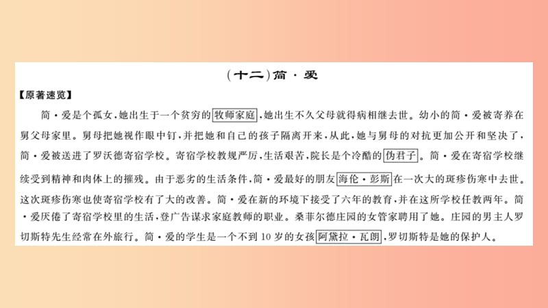 2019中考语文 名著导读专题讲解（十二）简爱课件 新人教版.ppt_第1页