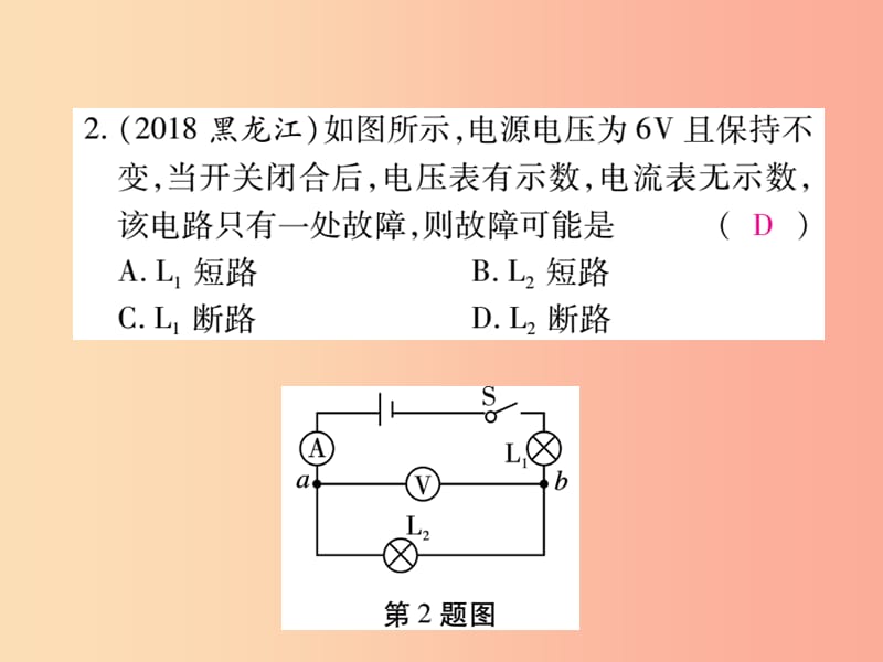 2019届中考物理 第一轮 考点系统复习 专项训练（6）故障分析课件.ppt_第3页