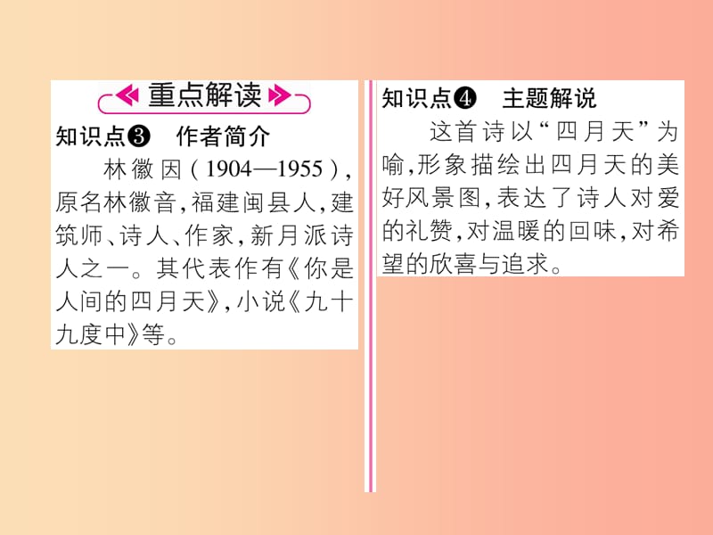 2019年九年级语文上册 第一单元 4 你是人间的四月天作业课件 新人教版.ppt_第3页