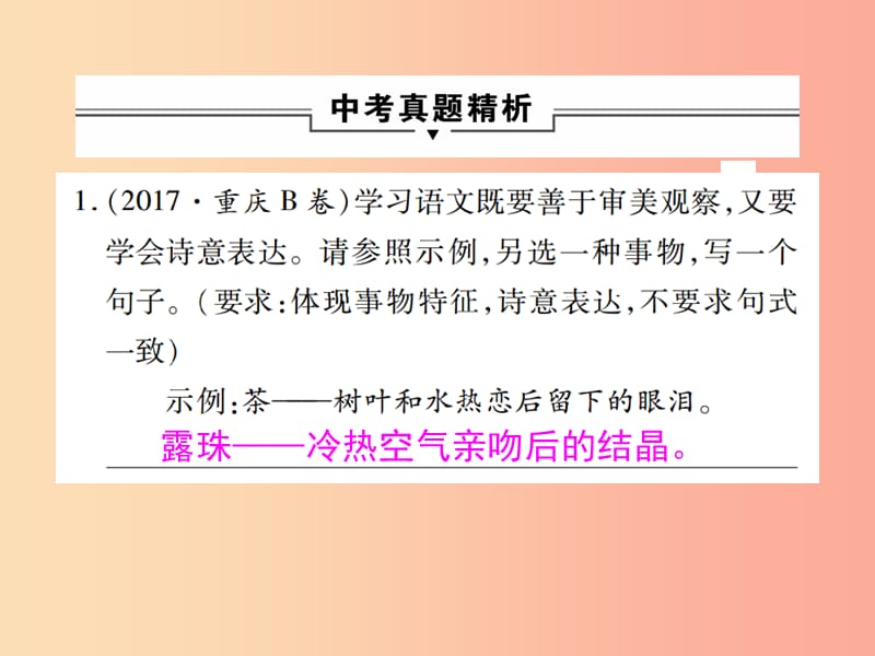 2019届中考语文复习 第一部分 语文知识及运用 专题八 仿写与修辞课件.ppt_第2页