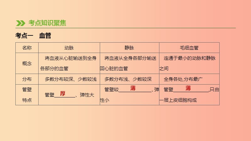 中考生物复习 第五单元 生命活动的调节和生态系统的稳定 第10课时 血管、血液和血型、输血.ppt_第3页