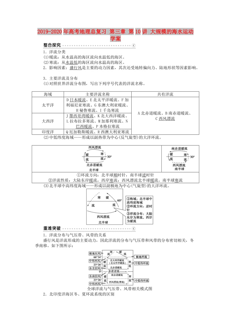 2019-2020年高考地理总复习 第三章 第10讲 大规模的海水运动学案.doc_第1页