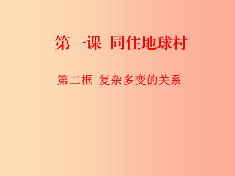 九年级道德与法治下册 第一单元 我们共同的世界 第一课 同住地球村 第2框 复杂多变的关系课件 新人教版 (2).ppt_第1页