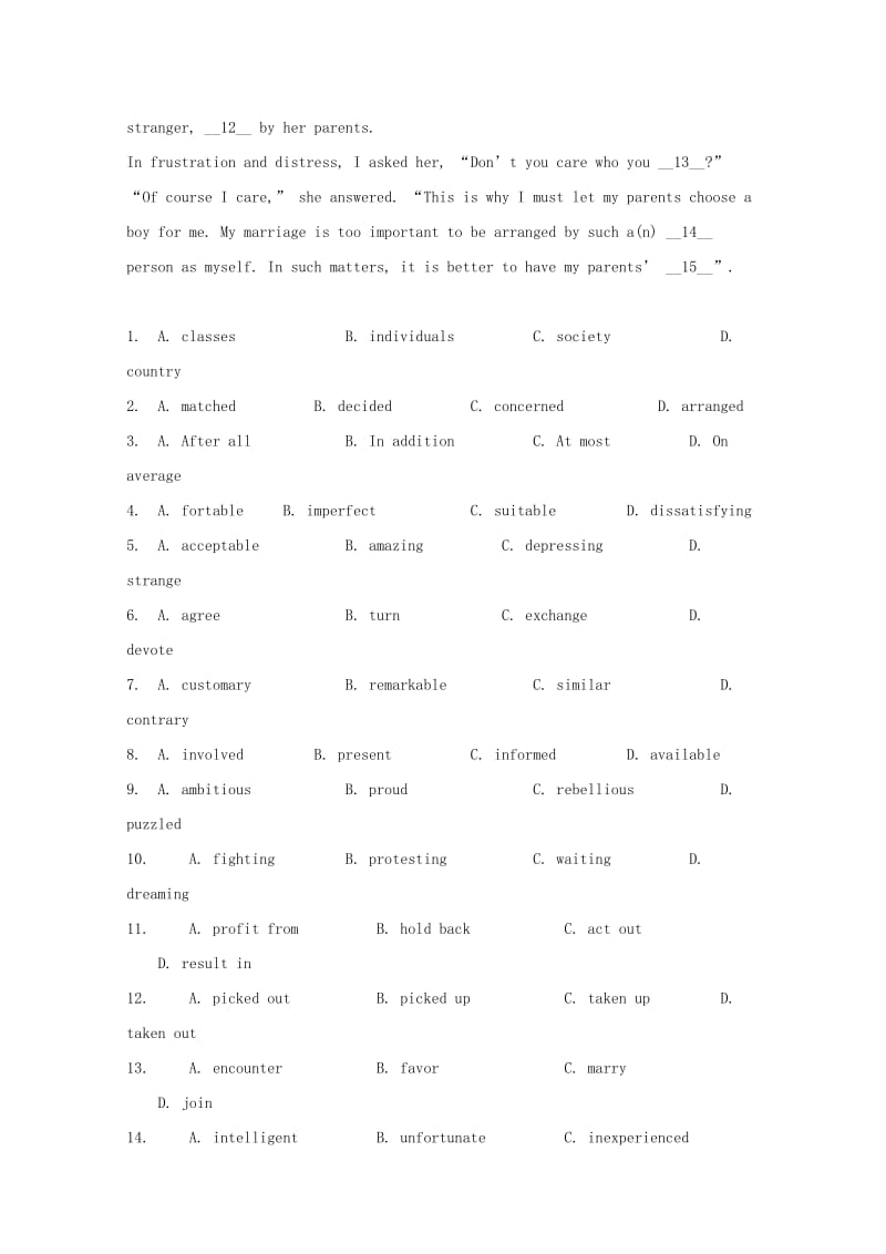 2019-2020年高考英语二轮复习 完形填空训练（3）(IV).doc_第2页