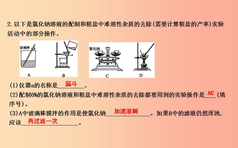 2019届九年级化学下册 第十一单元 盐 化肥 实验活动8 粗盐中难溶性杂质的去除课件 新人教版.ppt_第3页