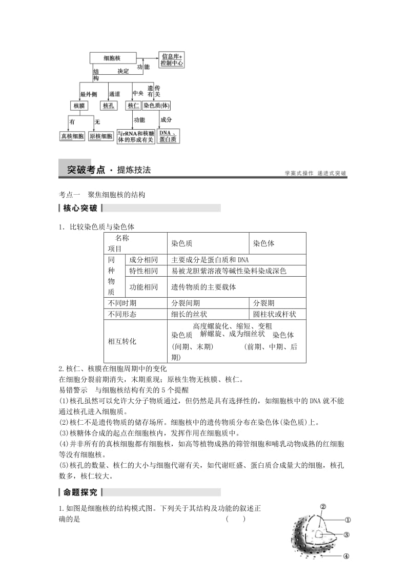 2019-2020年高考生物大一轮复习 第二单元 第7讲 细胞核——系统的控制中心教案.doc_第2页