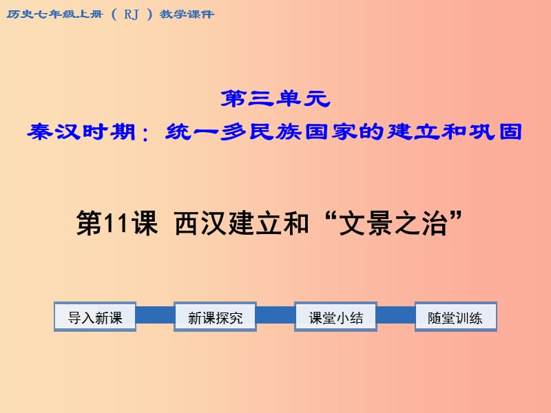 七年级历史上册 第三单元 秦汉时期：统一多民族国家的建立和巩固 第11课 西汉建立和”文景之治“教学.ppt_第1页