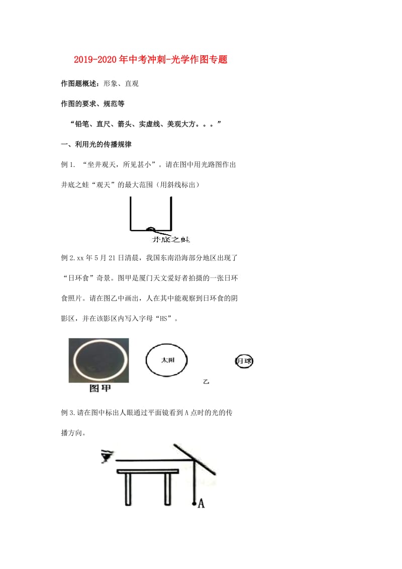 2019-2020年中考冲刺-光学作图专题.doc_第1页