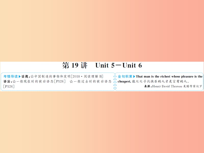 山东省菏泽市2019年中考英语总复习第一部分系统复习成绩基石九全第19讲Unit5_6课件.ppt_第1页