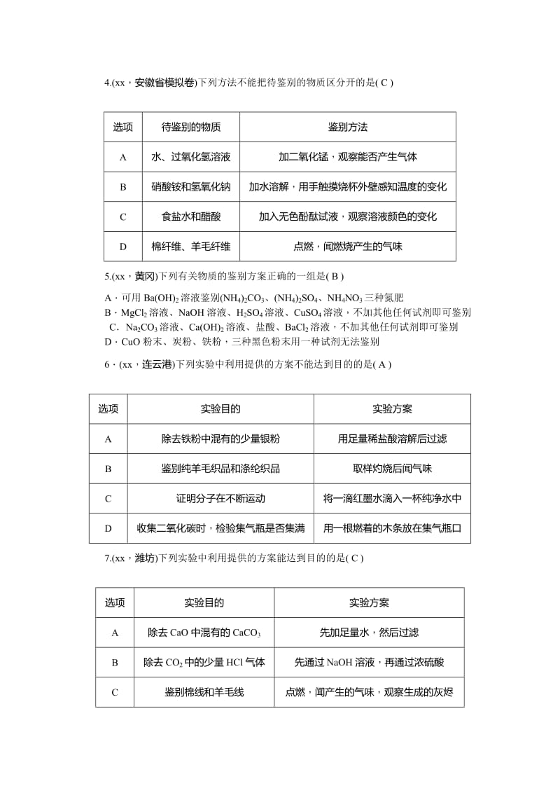 2019-2020年中考化学总复习练习册：第33讲 专题十二 物质的检验 分离和提纯 含答案.doc_第2页