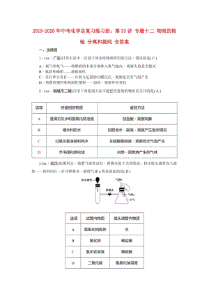 2019-2020年中考化學(xué)總復(fù)習(xí)練習(xí)冊(cè)：第33講 專題十二 物質(zhì)的檢驗(yàn) 分離和提純 含答案.doc