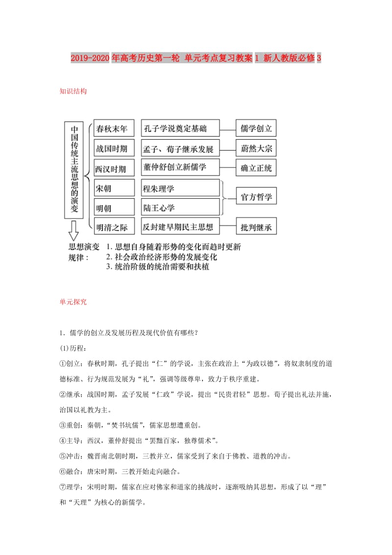 2019-2020年高考历史第一轮 单元考点复习教案1 新人教版必修3.doc_第1页