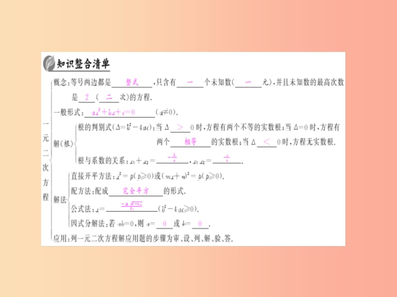 九年级数学上册 第二十一章 一元二次方程整合提升习题课件 新人教版.ppt_第2页