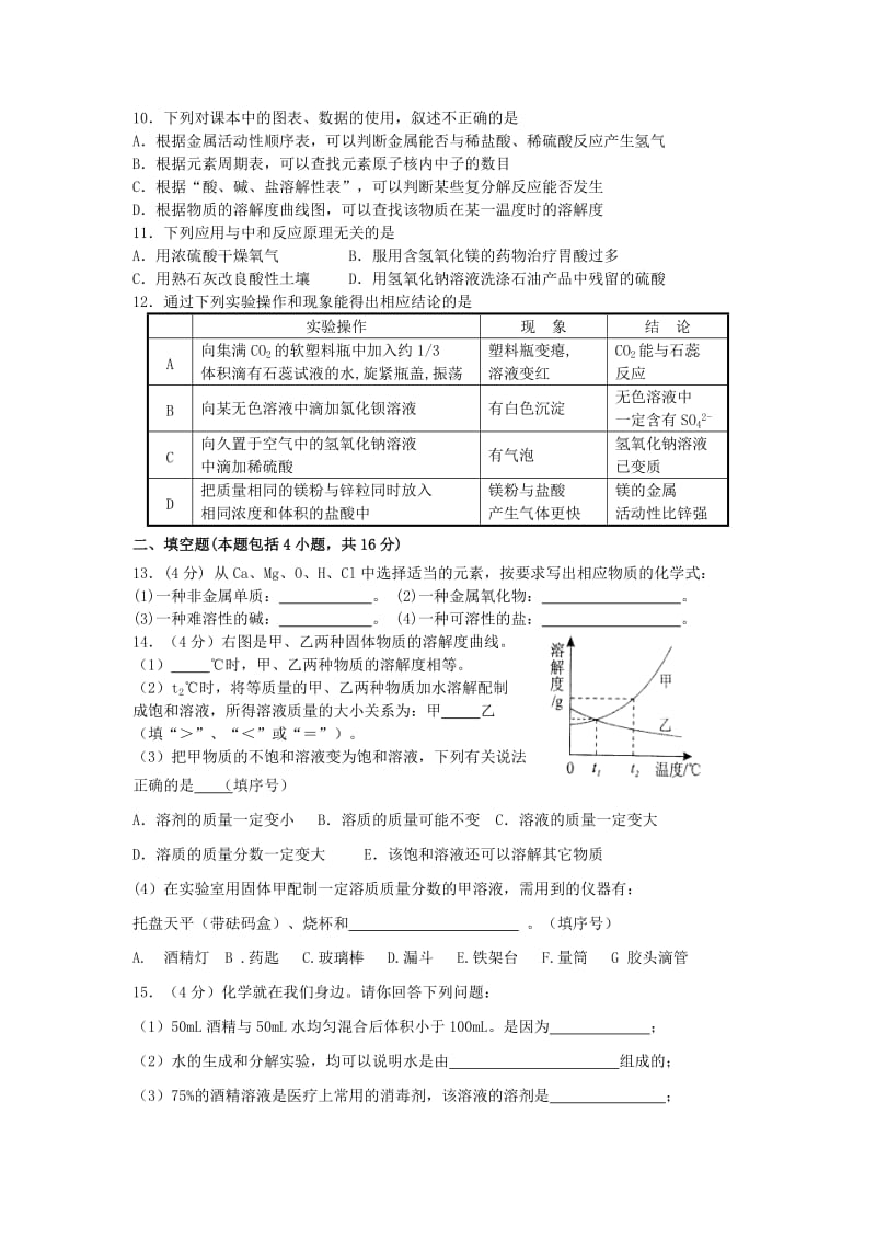 2019-2020年九年级第二次质量调查（二模）化学试题.doc_第2页