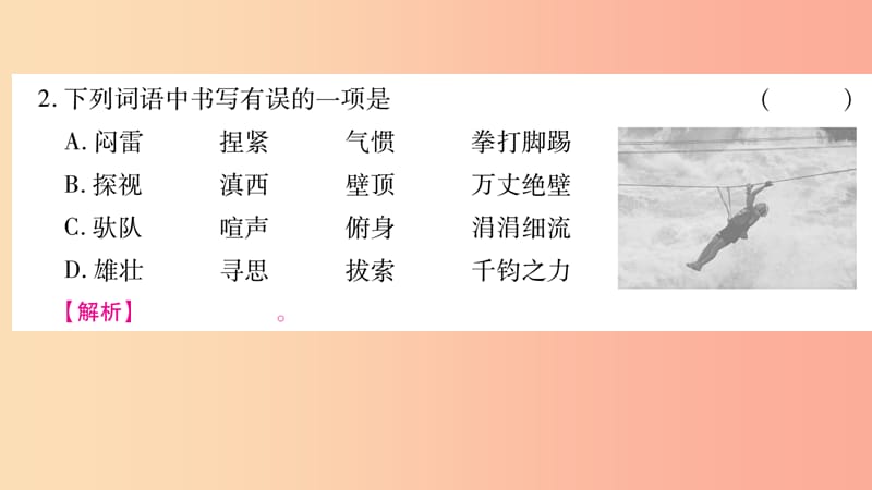 2019年九年级语文下册第二单元7溜索习题课件新人教版.ppt_第3页