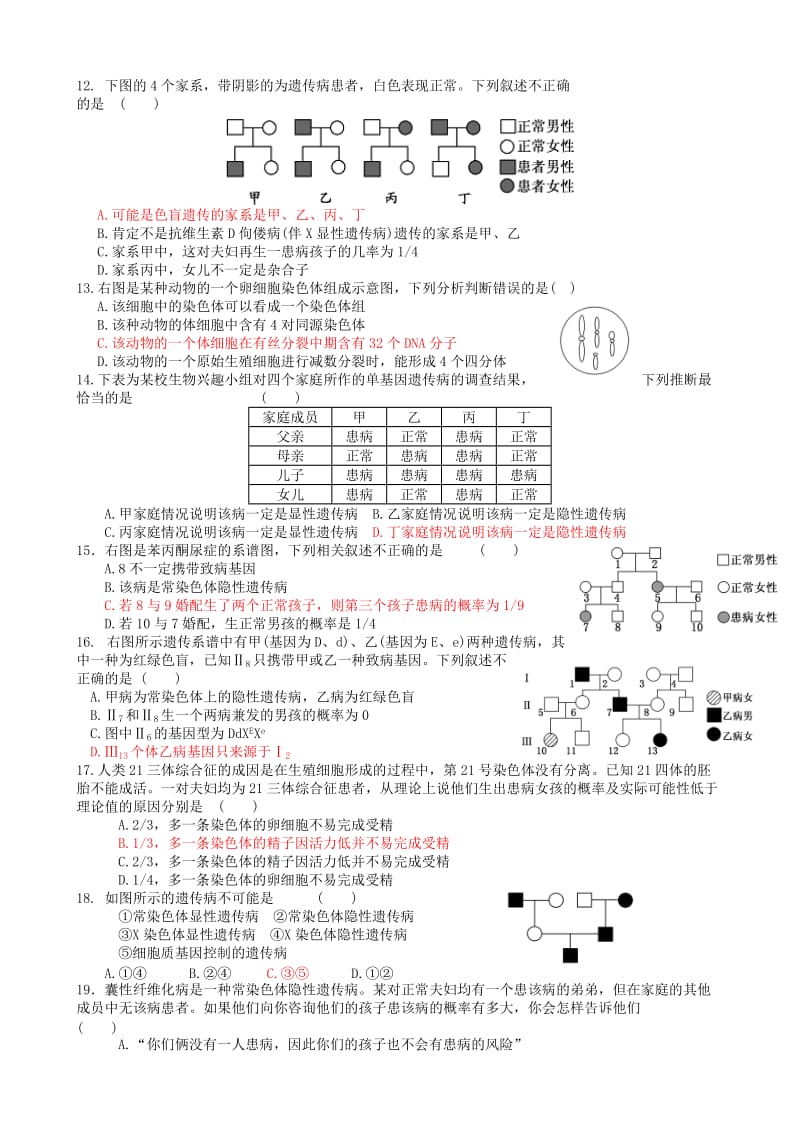 2019-2020年高考生物一轮复习《第五章 基因突变及其他变异》单元综合测试 新人教版必修2.doc_第2页