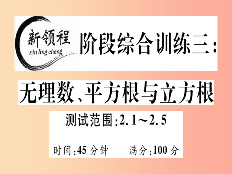 八年级数学上册 阶段综合训练三 无理数、平方根与立方根（测试范围 2.1-2.5）习题讲评课件 北师大版.ppt_第1页